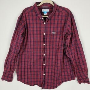 Columbia Mens Long Sleeve Casual Outdoor Button Down Red Blue Plaid Shirt Sz XL